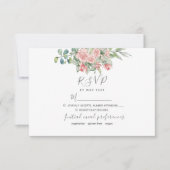 Blozende Rozen Bloem Stof Roze Bruiloft RSVP Kaartje (Voorkant)