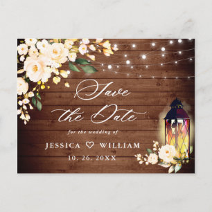 Blozende Rozen Rustieke Houten Trouw Save the Date Briefkaart