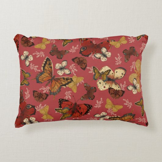 Blozende Vleugels – Roze Vlinderpatroon Accent Kussen (Voorkant)