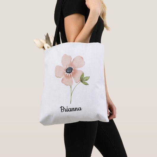Blozende Waterverf Bloem Naam Tote Bag (Dichtbij)