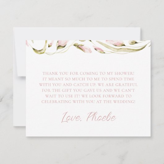 Blozende waterverf bloemen bruidsdouche plat bedankkaart (Achterkant)