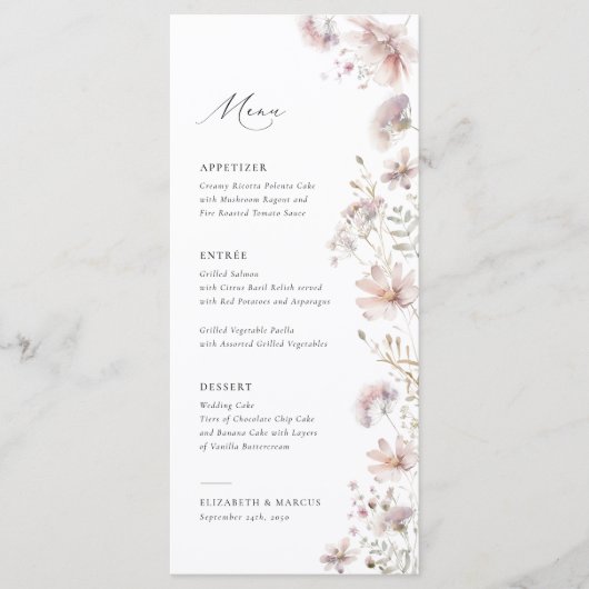 Blozende Wilde Bloem Boho Trouwmenu Menu (Voorkant)