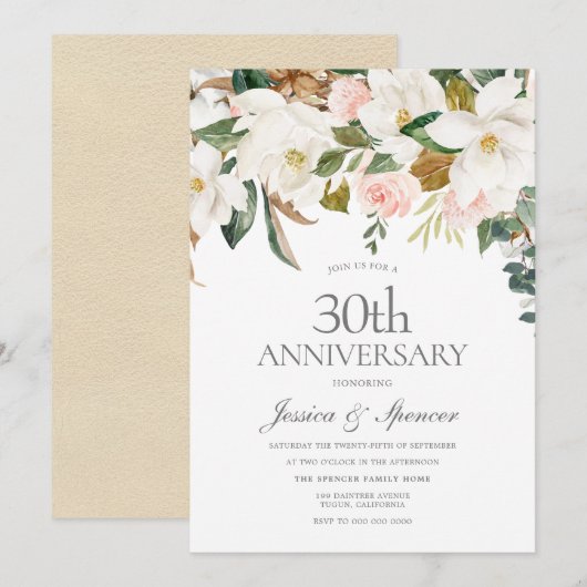 Blozende & Witte Bloemen 30e Huwelijksverjaardag Kaart (Voorkant / Achterkant)