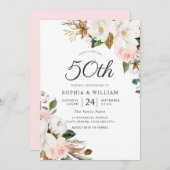 Blozende & Witte Bloemen 50ste Trouwdag Kaart (Voorkant / Achterkant)