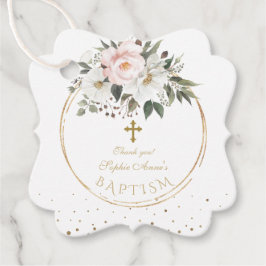 Blozende witte bloemen bloeien Gouden Kruis Doop  Bedankjes Labels