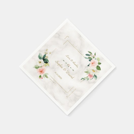 Blozende Witte Bloemen Gouden Glitters Marmer Brui Servet (Hoek)