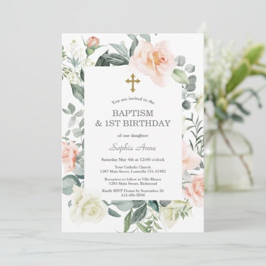 Blozende Witte Bloemen Gouden Meisje 1e Verjaardag Kaart (Staand voorkant)