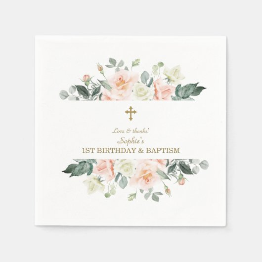 Blozende witte bloemen gouden meisje 1e verjaardag servet (Voorkant)