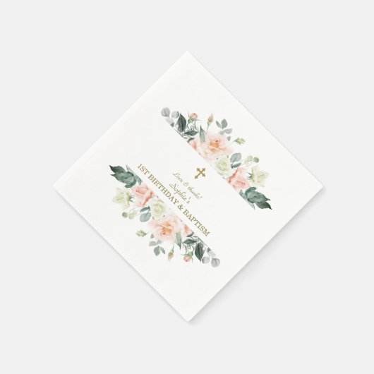 Blozende witte bloemen gouden meisje 1e verjaardag servet (Hoek)