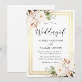 Blozende witte bloemen gouden rand wonderland brui kaart (Voorkant / Achterkant)