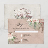 Blozende witte orchidee bloemige tropische groene RSVP kaartje (Voorkant / Achterkant)