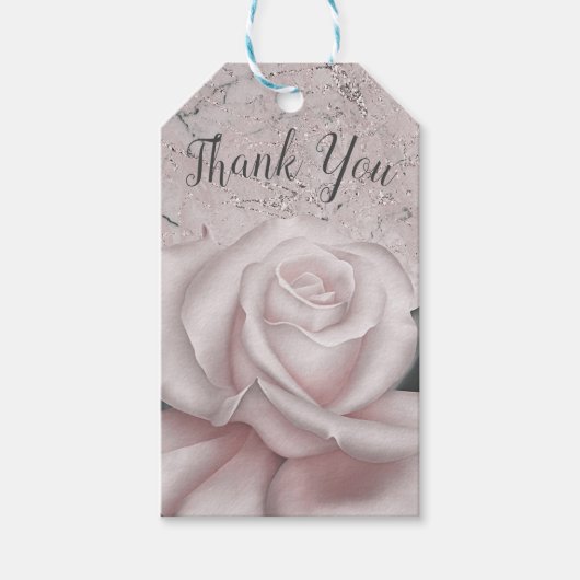 Blozende Witte Roos Glam Moderne Marmeren Bruidsdo Cadeaulabel (Voorkant)