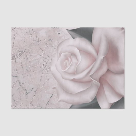 Blozende Witte Roos Glam Moderne Marmeren Bruidsdo Tissuepapier (Voorkant)