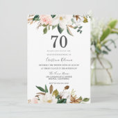 Blozende & Witte Waterverf Bloemen 70ste Verjaarda Kaart (Staand voorkant)