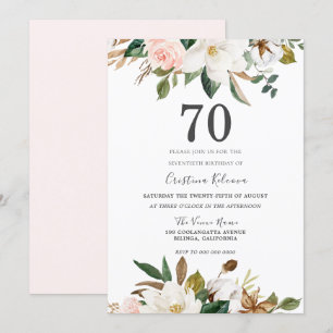 Blozende & Witte Waterverf Bloemen 70ste Verjaarda Kaart