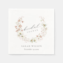Blozende witte weide bloemenkrans bruidsshower servet