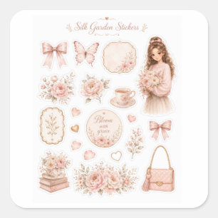 Blozende Zijde Tuin Bloemstickers Vierkante Sticker