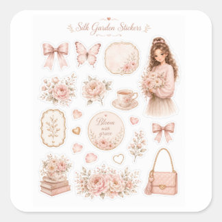 Blozende Zijde Tuin Bloemstickers Vierkante Sticker