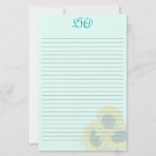 Blozende zonnebloemen gelinieerd monogram briefpap briefpapier