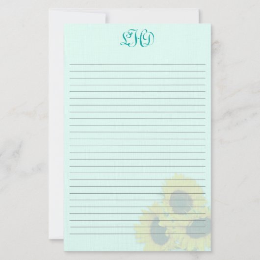 Blozende zonnebloemen gelinieerd monogram briefpap briefpapier (Voorkant)