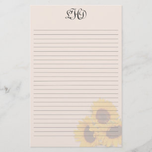 Blozende zonnebloemen gelinieerd monogram briefpap briefpapier
