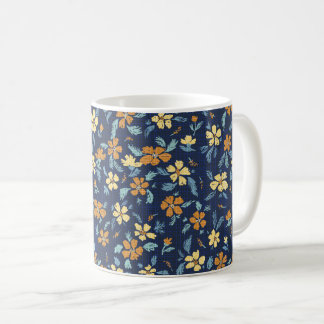 Blu and yellow floral Mug Koffiemok