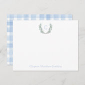 Blu Gingham Laurel Crest briefpapier dank u kaart (Voorkant / Achterkant)