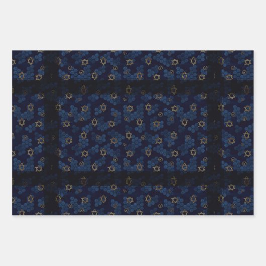 Blu, grijs, Gold Star van David Wrapping Paper (Voorkant)
