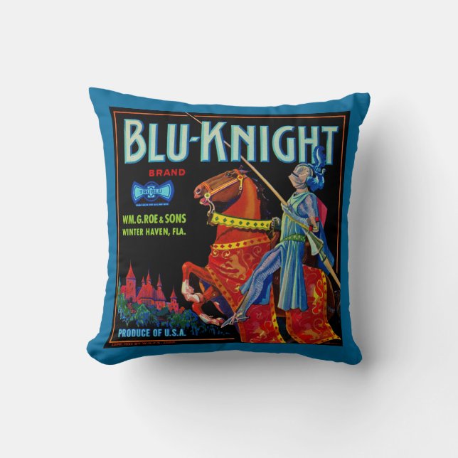 Blu Knight Fruitlabel Kussen (Voorkant)