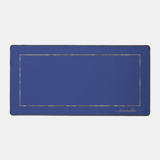 Blu lederen textuur gouden lijst minimalistisch de bureaumat (Voorkant)
