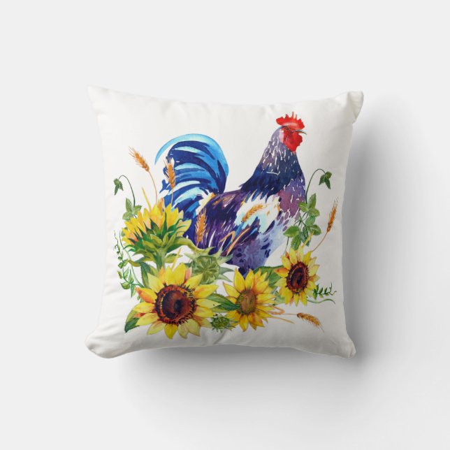 Blu-rooster met zonnebloemen Sierkussen (Voorkant)