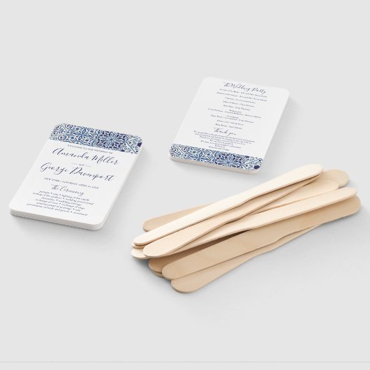 Blu Tegels bruiloft programma fan Handwaaier (Niet-gemonteerd)