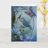 Blu-vogel vergeet me niet bloemen wenskaart kaart (Gele Bloem)