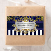Blu Wht Stripe, Blu Gold Damask H Wijnflesetiket Etiket (Insitu)
