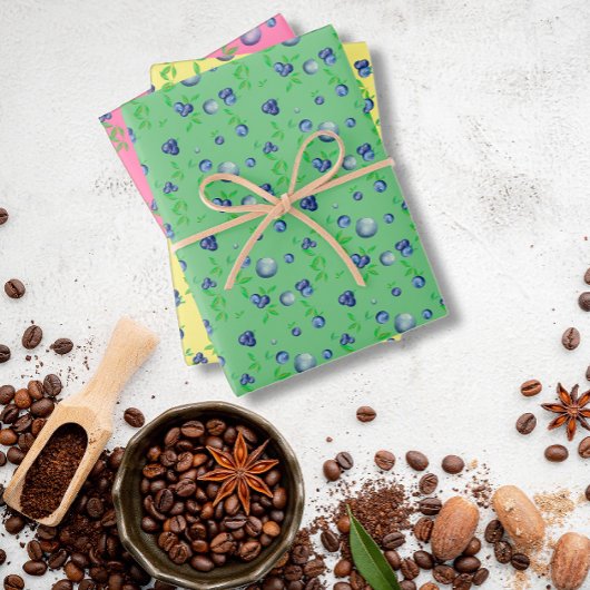 Bluberry geel roze groen patroon inpakpapier vel