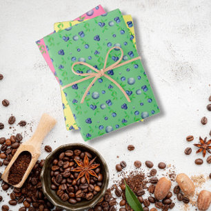 Bluberry geel roze groen patroon inpakpapier vel