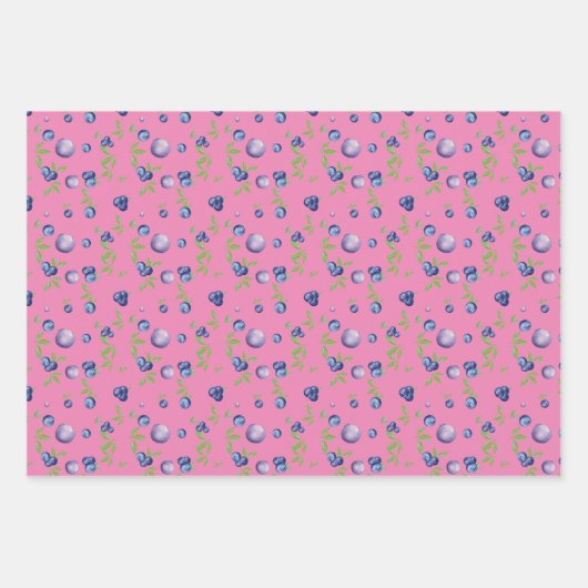 Bluberry wit roze patroon inpakpapier vel (Voorkant 2)