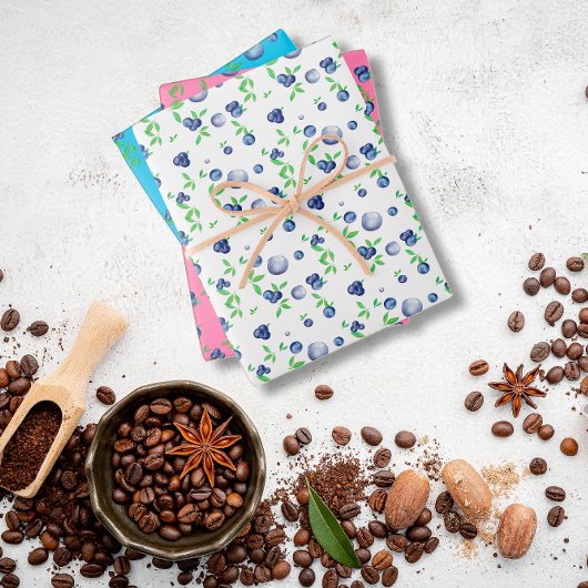 Bluberry wit roze patroon inpakpapier vel