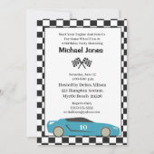 Blue 10th Birthday Race Car Invitation Kaart (Voorkant)