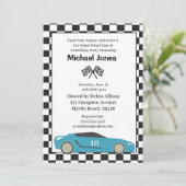 Blue 10th Birthday Race Car Invitation Kaart (Staand voorkant)