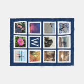 Blue 11 Photo Collage Mosaic Square Lijst Monogram Fleece Deken (Voorkant (Horizontaal))