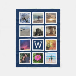 Blue 11 Photo Collage Mosaic Square Lijst Monogram Fleece Deken