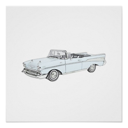 Blue 1957 Chevy Bel Air Convertible Illustration Perfect Poster (Voorkant)
