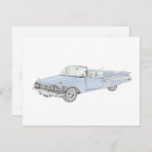 Blue 1960 Chevy Impala Convertible Pencil Tekening Briefkaart (Voorkant / Achterkant)