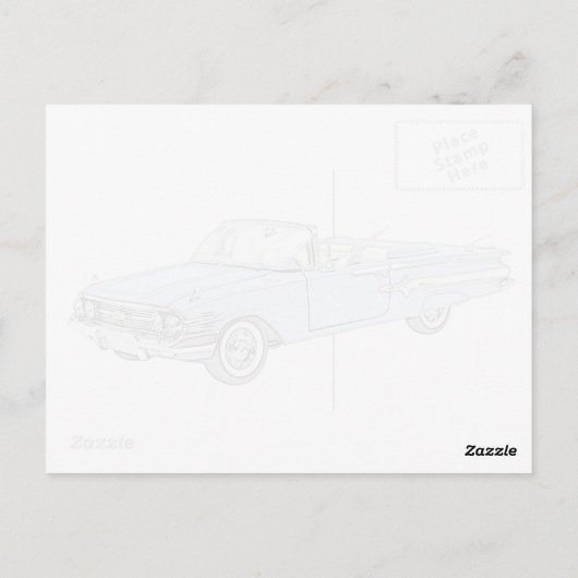 Blue 1960 Chevy Impala Convertible Pencil Tekening Briefkaart (Achterkant)