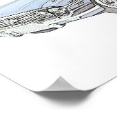 Blue 1960 Chevy Impala Convertible Pencil Tekening Poster (Hoek)