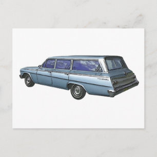 Blue 1962 Chevrolet station wagon. Briefkaart