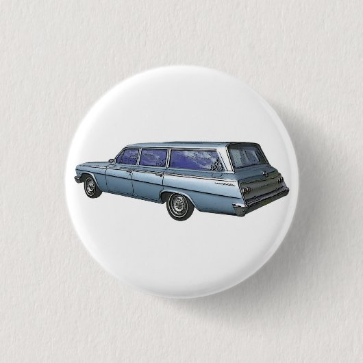 Blue 1962 Chevrolet station wagon. Ronde Button 3,2 Cm (Voorkant)