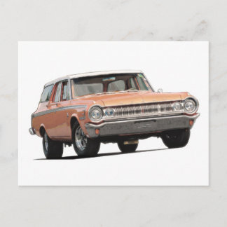 Blue 1964 Dodge station wagon. Briefkaart
