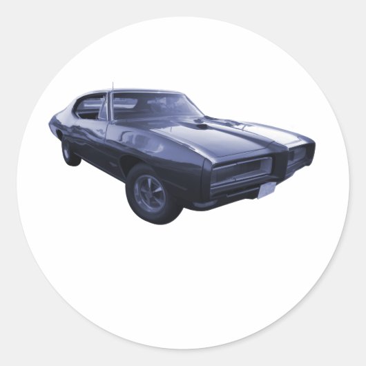 Blue 1968 Pontiac GTO Ronde Sticker (Voorkant)